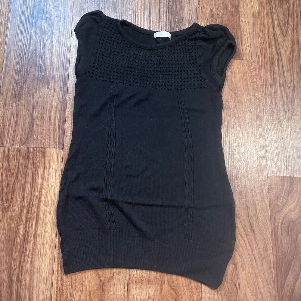 Juno Women's Black Blouse Round Neck Short Sleeve Shirt Size Small